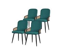 ML-Design Lot de 4 Chaises de Salle à Manger en Tissu Bleu Pétrole, Accoudoirs en Rotin et Pieds en Métal Noir, Assise Rembourrée Confortable, Fauteuils Ergonomiques de Cuisine Salon, Style Scandinave