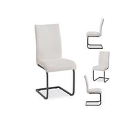 Lot de 4 chaises de salle à manger LETICIA piètement en métal noir et revêtement en tissu blanc