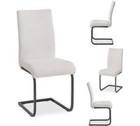 Lot de 4 chaises de salle à manger LETICIA piètement en métal noir et revêtement en tissu blanc