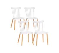 HOMCOM - Lot de 4 chaises de salle à manger scandinave - Dossier haut, assise PP, pieds hêtre, blanc