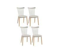HomCom Lot de 4 chaises scandinaves - Dossier haut, assise polypropylène, pieds hêtre, gris
