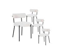 LOANA - Lot de 4 Chaises Tissu Bou lanc Chiné Dossier et Pieds Métal Noir