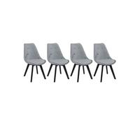 Happy Garden - Chaises NORA - Velours gris, lot de 4 avec coussin, pieds noirs hêtre massif