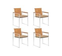 Lot de 4 chaise H. 85 cm empilable non pliable exterieur en bois massif beige