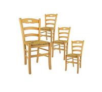 Lot de 4 chaise H. 88 cm non empilable non pliable en bois massif interieur beige