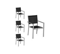 Happy Garden – Lot de 4 chaises empilables en aluminium gris et textilène noir