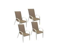 Happy Garden – Lot de 4 chaises Marbella – Textilène taupe, Aluminium blanc marron