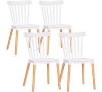 HOMCOM - Lot de 4 chaises de salle à manger scandinave - Dossier haut, assise PP, pieds hêtre, blanc