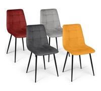 IDMarket - Lot de 4 chaises Mila en Velours Mix Color Vintage Bordeaux, Gris foncé, Gris Clair, Jaune Ocre