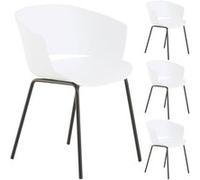 Lot de 4 chaises de jardin NIVEL fauteuil d'extérieur en plastique blanc résistant aux UV et pieds en métal noir