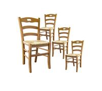 AltoBuy Suzy - Lot de 4 Chaises Teinté Chêne et Assises en Paille