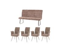 Mendler Ensemble de Salle à Manger HWC-G55 4 chaises et Banc 160cm Chenille Marron
