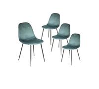 ALESSIA - Lot de 4 Chaises Velours Côtelé Bleu Canard -
