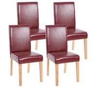 Lot de 4 chaises de séjour Littau simili-cuir, brun rouge, pieds clairs