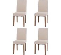 Lot de 4 chaises de salle à manger Littau, chaise de cuisine à dossier haut, tissu/textile chenille bois crème, pieds couleur naturelle
