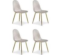 MENZZO Lot de 4 chaises Norway matelassées velours Taupe - Structure métal doré