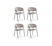 Menzzo Lot de 4 chaises Tabata Velours Taupe - chaises Design Modernes matelassées avec Pieds métal Noir - Assise Confortable capitonnée - Salle à Manger, Cuisine et Salon