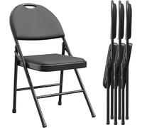 Lot de 4 Chaise pliante légère,Chaise jardin pliable avec rembourrée,Cadre Métal,jusqu'à 150Kg,exterieur/intérieur,Chauffeuse Empilable pour Camping,cuisine,plage,Bar,Salle à manger(88x50x47cm,Noir)