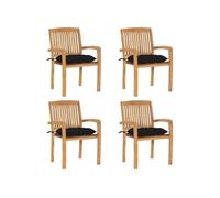 Lot de 6 Chaises de Jardin Empilables avec Coussins Siège Teck Solide vidaXL