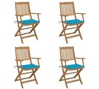 vidaXL Lot de 4 Chaises Pliables de Jardin avec Coussins, Sièges de Terrasse, Chaises de Salle à Manger, Meubles de Patio Extérieur, Bois d'Acacia