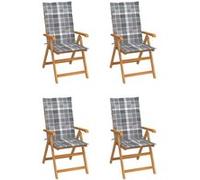 Vidaxl Chaises De Jardin 4 Pcs Avec Coussins À Carreaux Gris Teck Gris
