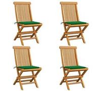 Vidaxl Chaises De Jardin Et Coussins Vert Lot De 4 Bois De Teck Massif