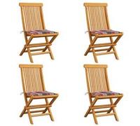 Vidaxl Chaises De Jardin Et Coussins À Carreaux Rouge 4pcs Teck Massif Rouge