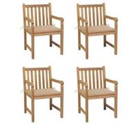 Vidaxl Chaises De Jardin Lot De 4 Et Coussins Beige Bois Teck Solide