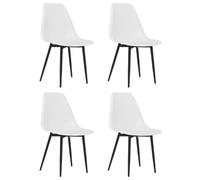 Lot de 4 Chaises à Manger Blanc PP Pieds Métal Dossier Incurvé | Polypropylène blanc,pieds métal,110 kg par siège,usage intérieur,cuisine et salle à manger