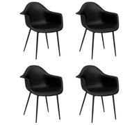 Lot de 4 Chaises à Manger Noires en Polypropylène, Style Minimaliste | Pieds en métal robustes, dossier incurvé ergonomique, charge max 110 kg par siège, style contemporain, intérieur moderne