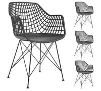IDIMEX Lot de 4 chaises Alicante pour Salle à Manger ou Cuisine au Design Retro avec accoudoirs, Coque en Plastique Noir et 4 Pieds croisé en métal laqué Noir