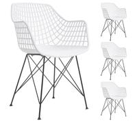 IDIMEX Lot de 4 chaises Alicante pour Salle à Manger ou Cuisine au Design Retro avec accoudoirs, Coque en Plastique Blanc et 4 Pieds croisé en métal laqué Noir