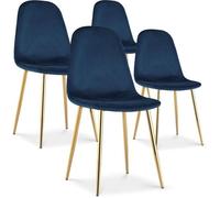 Lot de 4 chaises Bali velours bleu pieds or