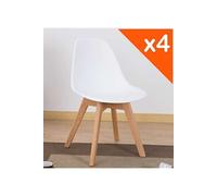 - Lot de 4 Chaises Blanches Style scandinave modèle Tulip avec Coque en résine Blanche et Pieds en Bois Naturel