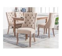 Lot de 4 Chaises Capitonnées Beige en Velours - Style Classique & Design - Pieds en Bois - Chaises de Salle à Manger, Salon