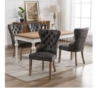 Lot de 4 Chaises Capitonnées Gris en Velours - Style Classique & Design - Pieds en Bois - Chaises de Salle à Manger, Salon