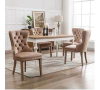 Lot de 4 Chaises Capitonnées Marron en Velours - Style Classique & Design - Pieds en Bois - Chaises de Salle à Manger, Salon