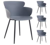 IDIMEX Lot de 4 chaises Catch pour Salle à Manger ou Cuisine au Design Retro avec Larges accoudoirs, Coque en Plastique Gris et 4 Pieds en métal laqué Noir