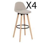 Lot de 4 chaises de bar, chaises hautes en Polypropylène coloris beige, pieds en bois coloris naturel