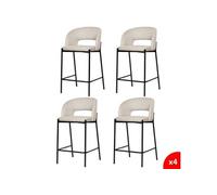 Lot de 4 chaises de bar, tabourets tissus beige - pieds en métal noir - KRISTEN