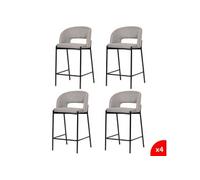 Lot de 4 chaises de bar, tabourets tissus gris - pieds en métal noir - KRISTEN
