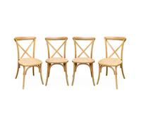 Lot de 4 chaises de bistrot en bois de cédrèle naturel. vintage. assise en rotin. empilables