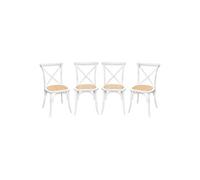 sweeek - Lot de 4 chaises de bistrot en Bois d'hévéa Blanc. Vintage. Assise en rotin. empilables