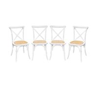 Lot de 4 chaises de bistrot en bois d'hévéa blanc. vintage. assise en rotin. empilables