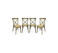 sweeek - Lot de 4 chaises de bistrot en Bois d'hévéa Marron Vieilli. Vintage. Assise en rotin. empilables