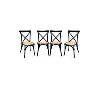 sweeek - Lot de 4 chaises de bistrot en Bois d'hévéa Noir. Vintage. Assise en rotin. empilables