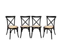 Lot de 4 chaises de bistrot en bois d'hévéa noir. vintage. assise en rotin. empilables