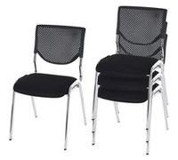 Lot de 4 chaises de conférence T401 empilable siège noir pieds chromés Noir G