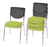 Lot de 4 chaises de conférence T401 empilable siège vert pieds chromés
