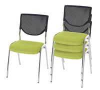Lot de 4 chaises de conférence / visiteur T401, empilable siège vert, pieds chromés